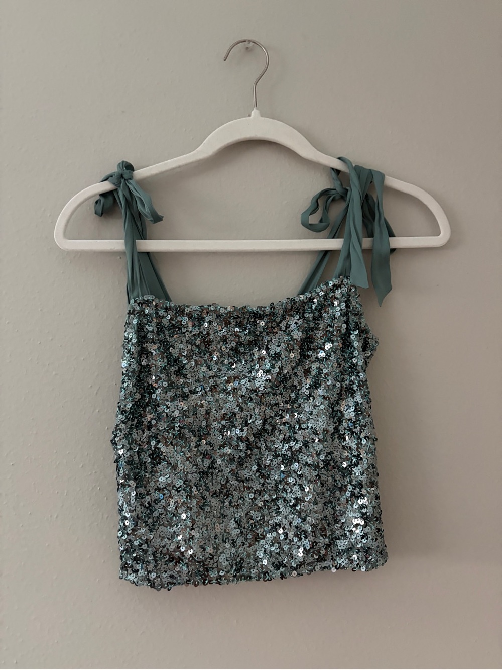 Free People Sequin Tie-Shoulder Tank in Teal